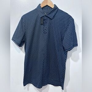 RW&CO Men’s Navy Geometric Print 100% Cotton Short Sleeve Polo Shirt Size M